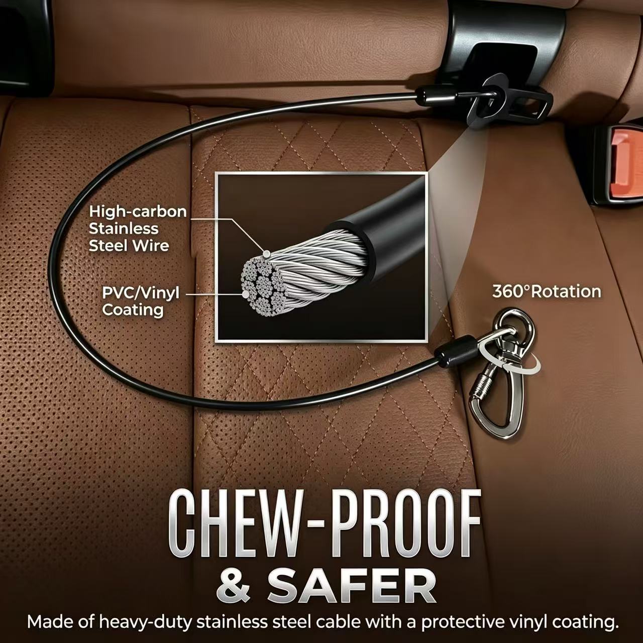KAVRIONA Chew-Proof ISOFIX Dog Seat Belt