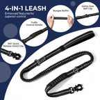 KAVRIONA Safe-Roam Heavy Duty Tactical Bungee Dog Leash with Car Belt Clip