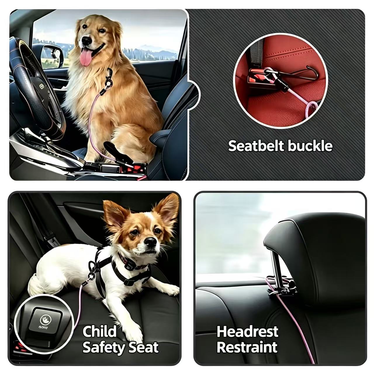 KAVRIONA Chew-Proof ISOFIX Dog Seat Belt