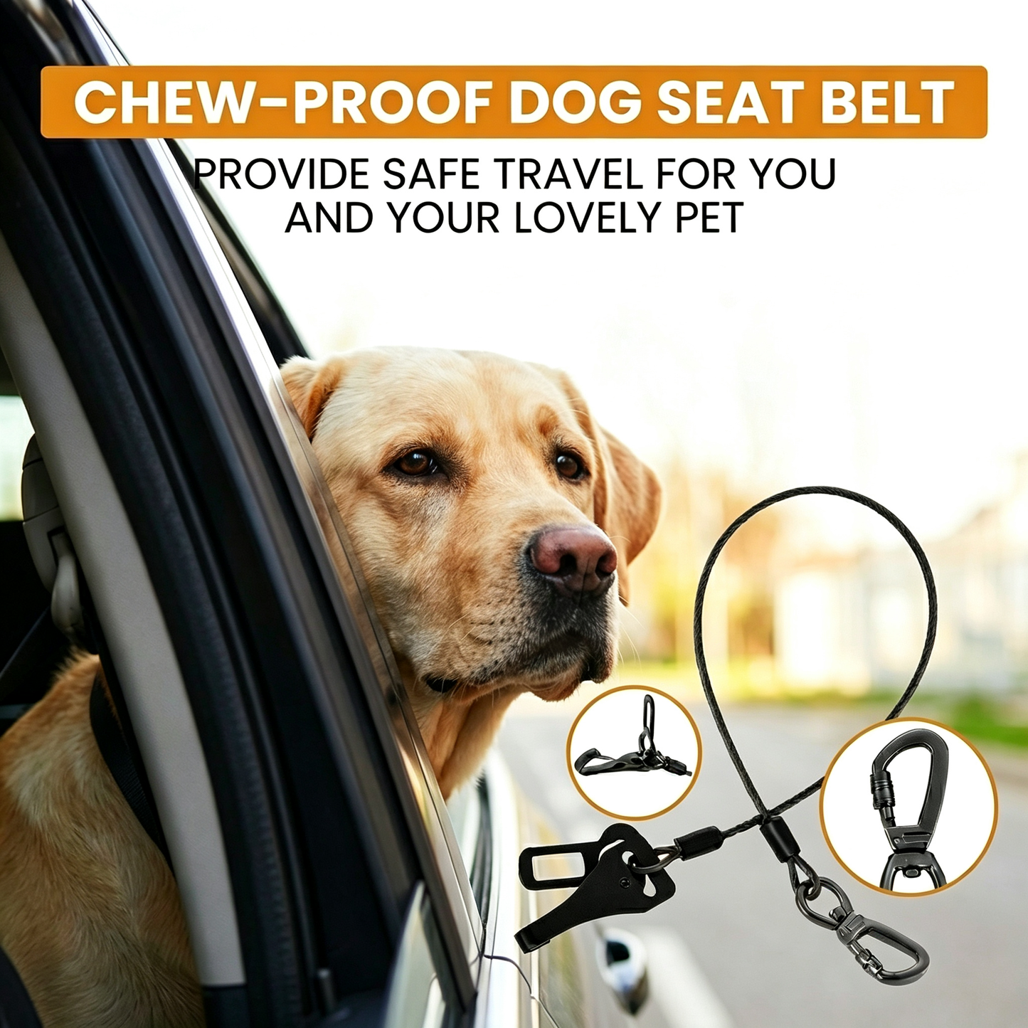 KAVRIONA Chew-Proof ISOFIX Dog Seat Belt