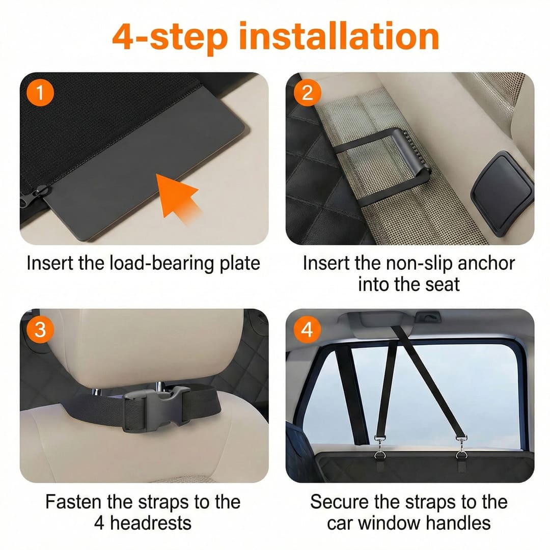 Hard Bottom Dog Car Seat Cover - 1680D Heavy Duty Waterproof Pet Hammock