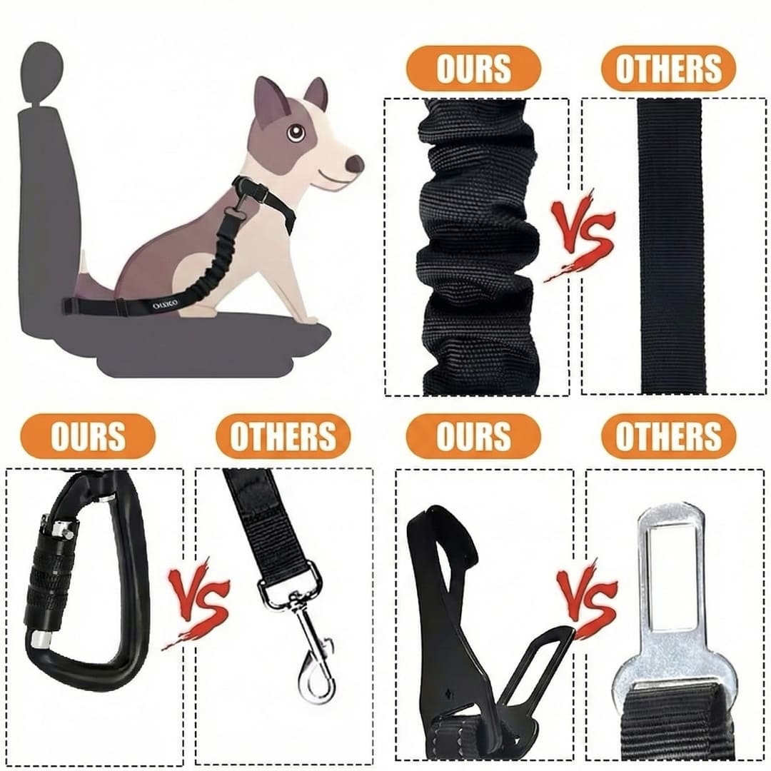 Heavy Duty ISOFIX/LATCH Dog Seat Belt - Anti-Shock Bungee & 360° Swivel (Universal Fit)