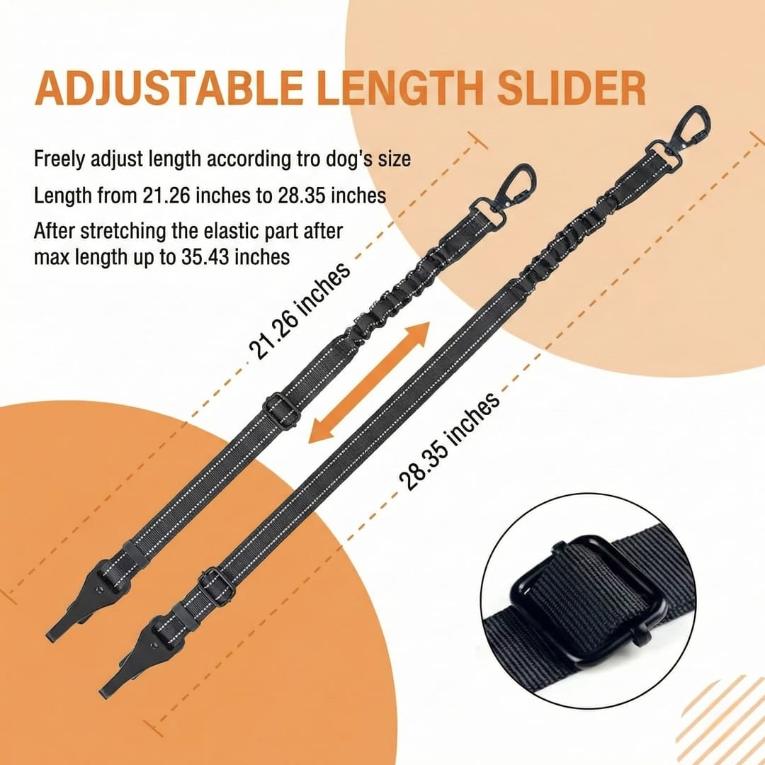 Heavy Duty ISOFIX/LATCH Dog Seat Belt - Anti-Shock Bungee & 360° Swivel (Universal Fit)