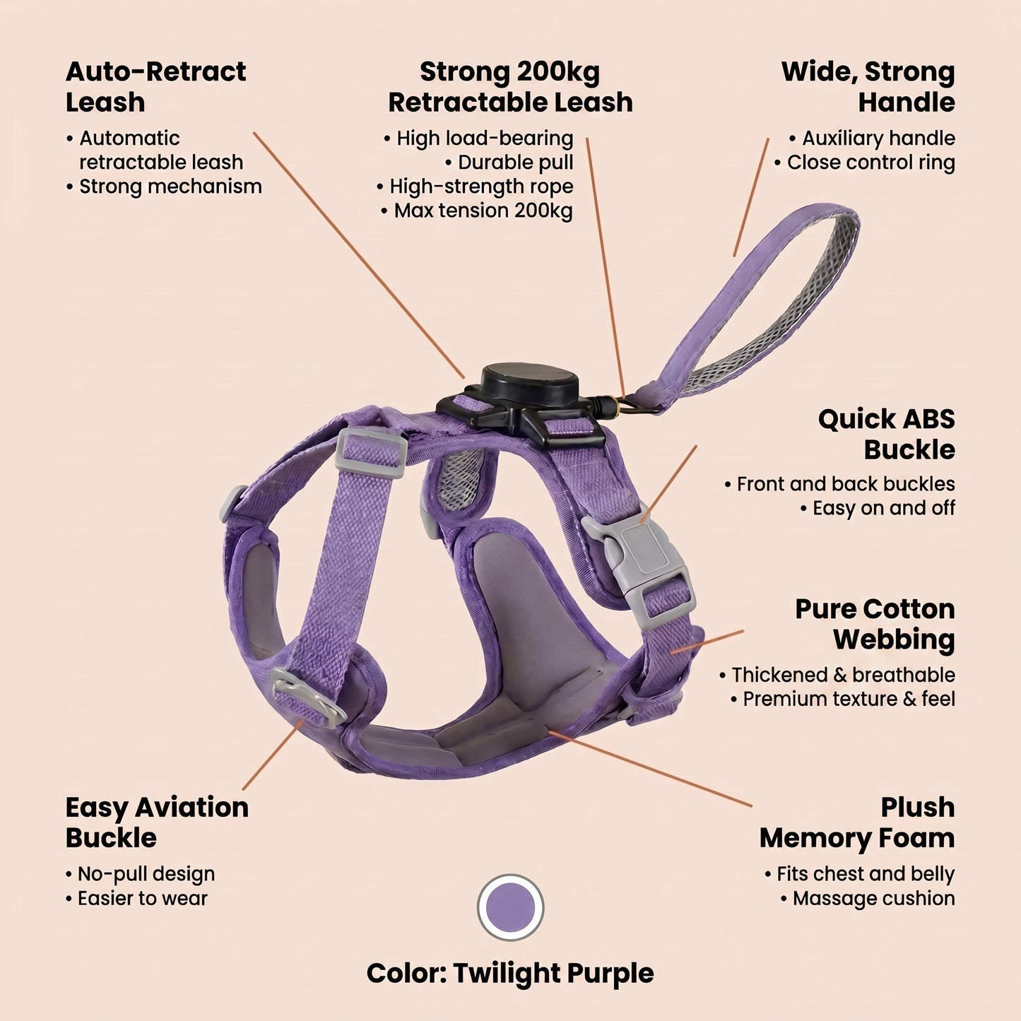 KAVRIONA Pro 2-in-1 Auto-Retract Leash Dog Harness