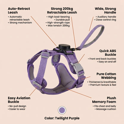KAVRIONA Pro 2-in-1 Auto-Retract Leash Dog Harness